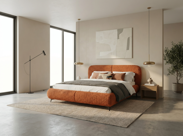 Curved upholstered storage bed