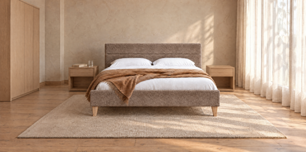 The Bed No. 4, upholstered bed with tall headboard — brown — handcrafted furniture by EWAcompany