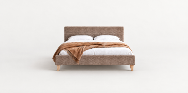 Upholstered bed with tall headboard — white