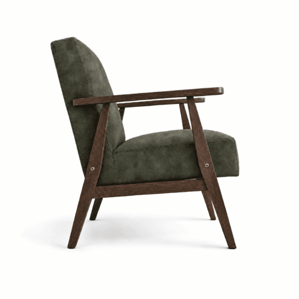 The Armchair No. 1 mit Bezug aus Essenza Stoff in Lederoptik, Farbe 10 Grün – handgefertigte Möbel von EWAcompany