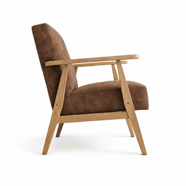 The Armchair No. 1 mit Bezug aus Essenza Stoff in Lederoptik und Beinen aus massiver Eiche – handgefertigte Möbel von EWAcompany