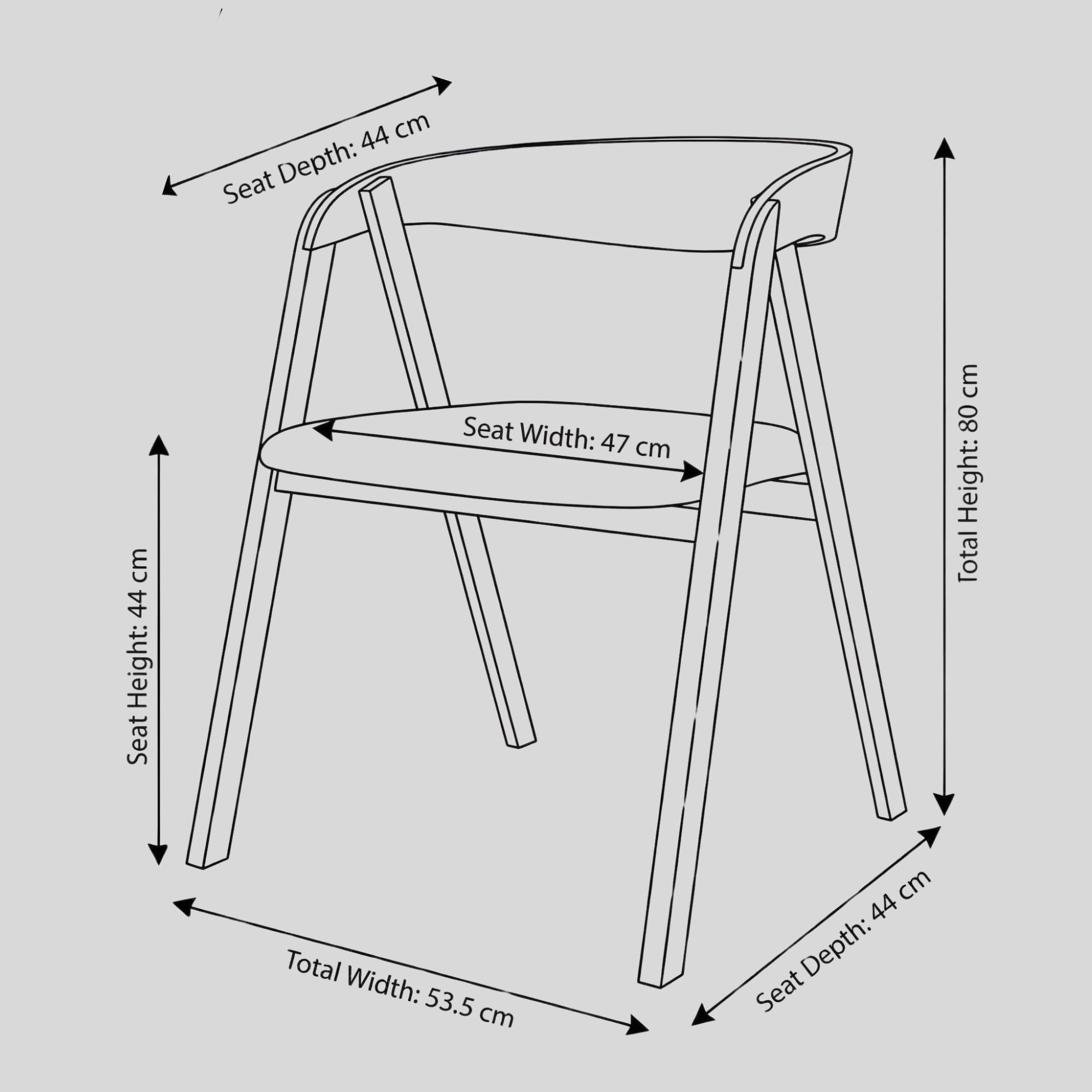 Solid beech wood dining chair dimensions and technical drawing