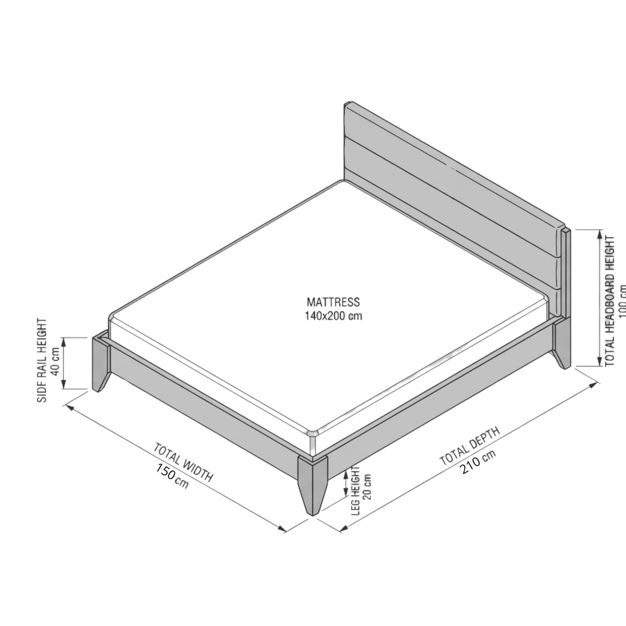 Technical dimensions of The Bed No. 1 custom Japandi bed frame