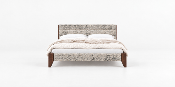 Elegant upholstered bed frame in Essenza composite leather — brown