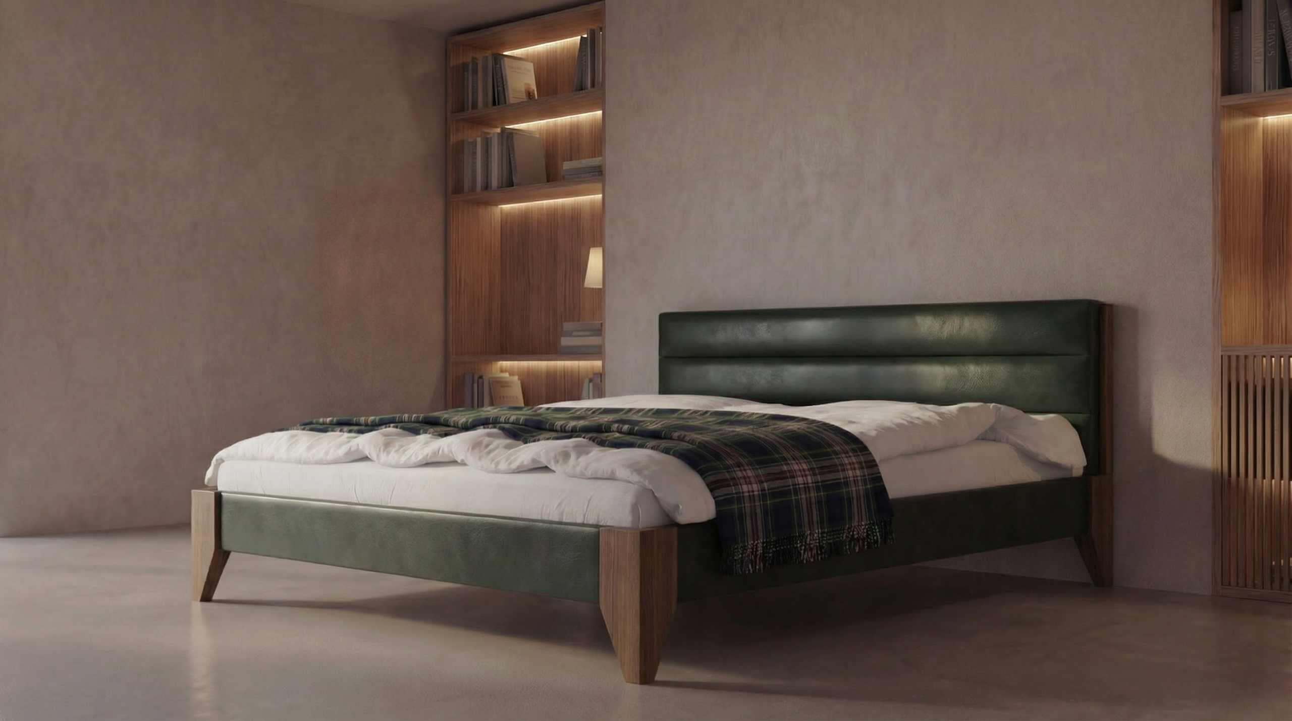 Elegantes Polsterbett aus Essenza Kunstleder — Grün