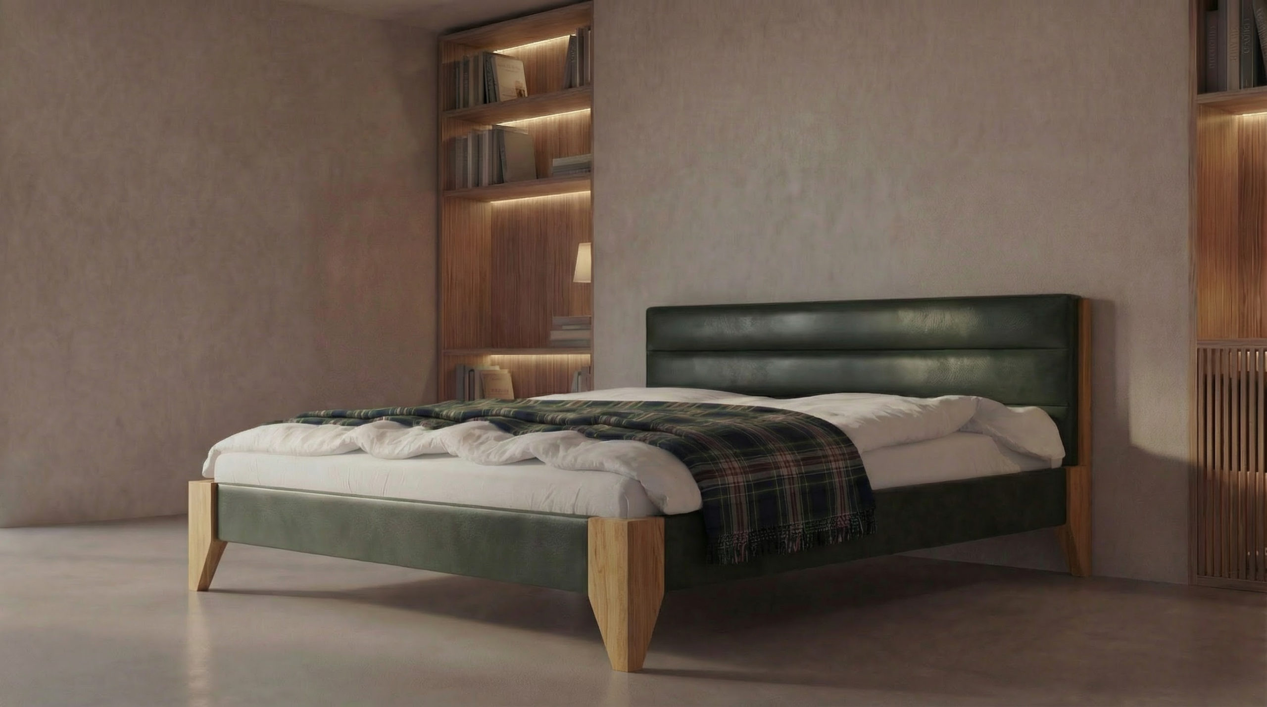 Elegantes Polsterbett aus Essenza Kunstleder — Grün