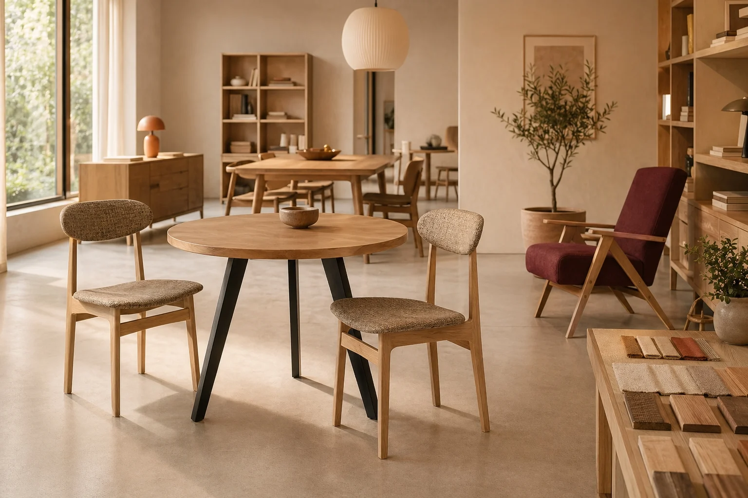 Boutique retail interior with a bench and display furniture