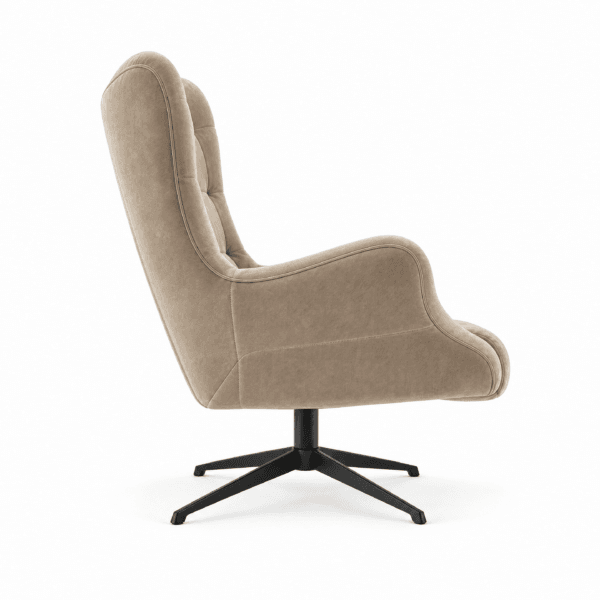 The Swivel Armchair No. 81 mit beiger Polsterung, Seitenansicht — handgefertigte Möbel von EWAcompany