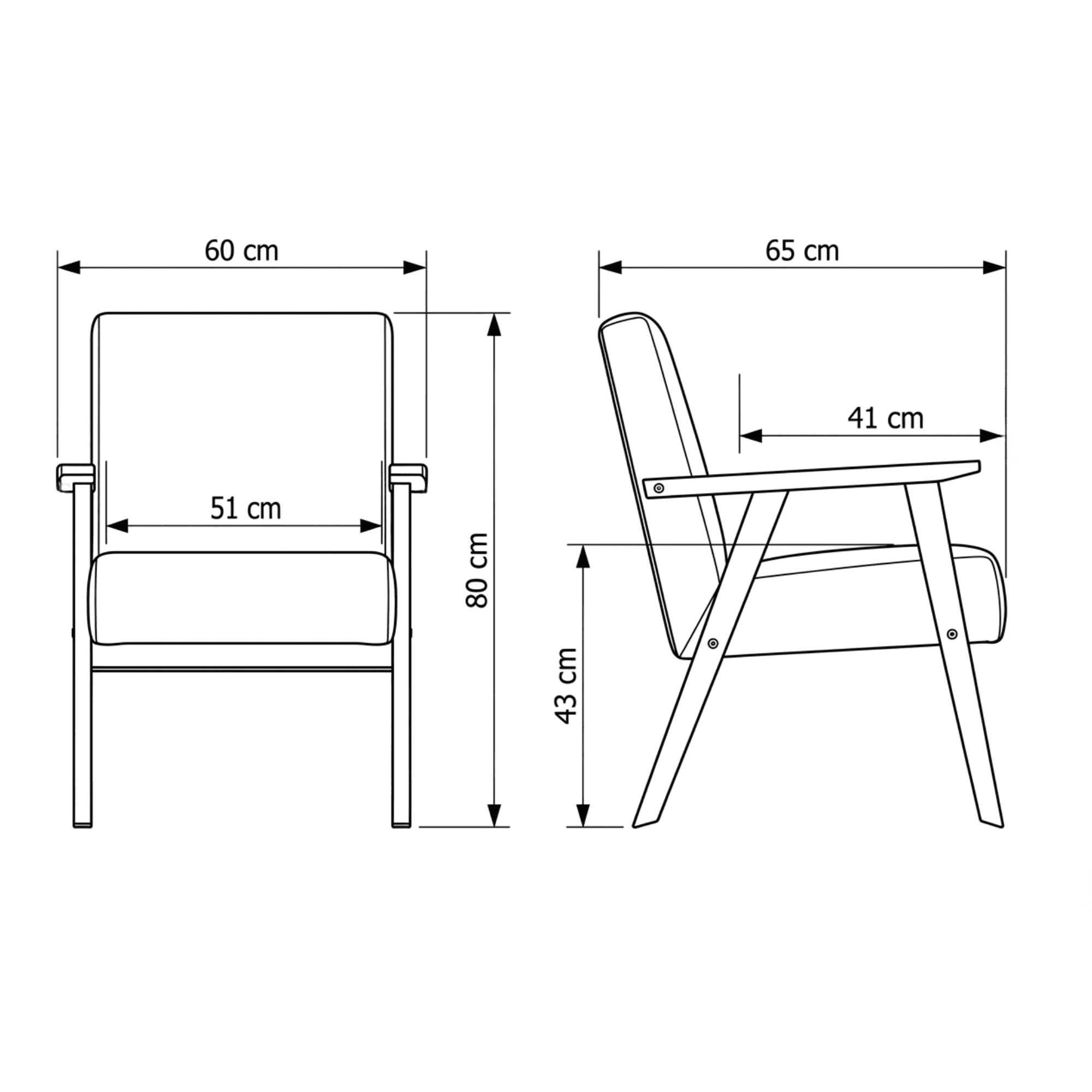 The Armchair No. 12 dimensions: total height 80 cm, width 60 cm, depth 65 cm, seat height 43 cm, seat width 51 cm, seat depth 41 cm