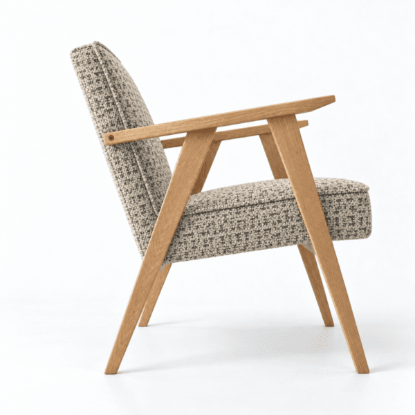 The Armchair No. 4 mit Coco CO-11 Beige-Schwarz Polsterung, Gestell aus Eiche