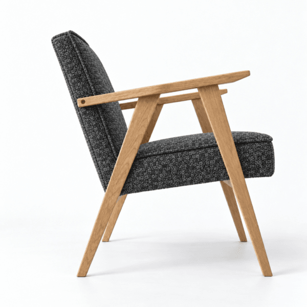 The Armchair No. 4 mit Coco CO-98 Grau-Schwarz Polsterung, Gestell aus Eiche