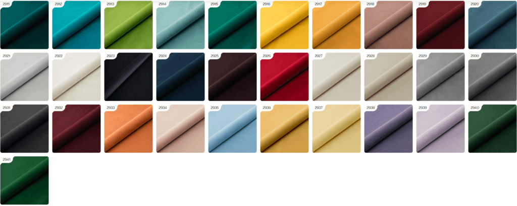 Venus Velvet colour palette for the swivel armchair No. 81 — 18 knitted velvet upholstery colours